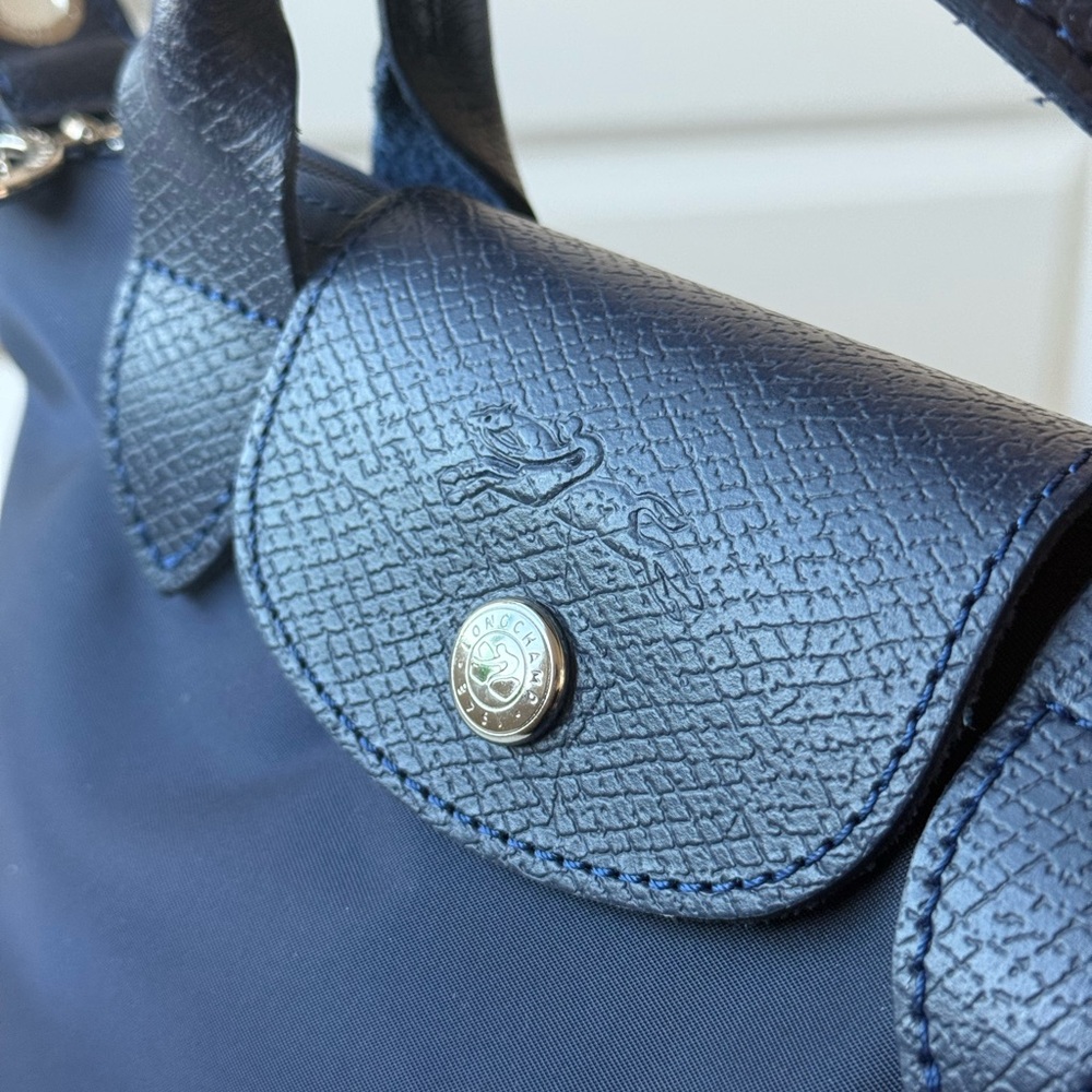 Longchamp Navy Mini Le Pliage Top-Handle Bag with Tricolor Horse Motif - Picture 5 of 11